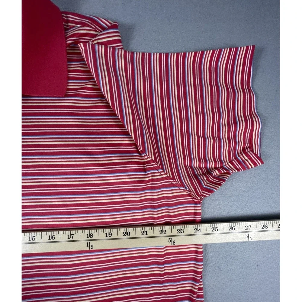 Bobby Jones Polo Shirt Mens XL Red Striped Short Sleeve Golf Cotton Classic Logo